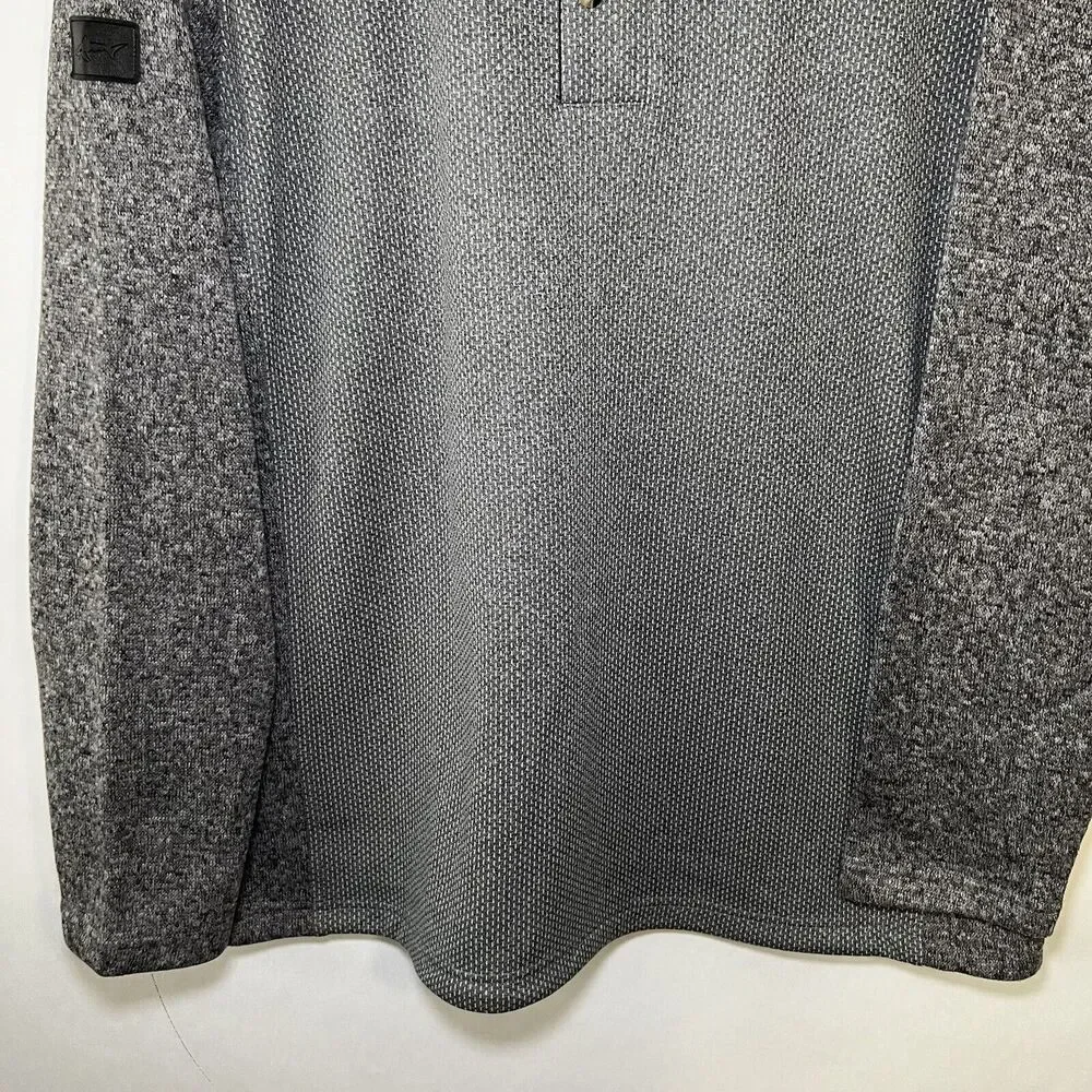 Greg Norman 1/4 Zip Snap Sweater Mens Size XXL 2XL Gray Long Sleeve Shark Logo